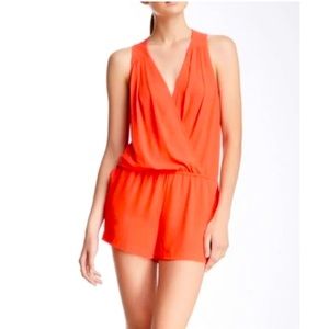 BCBG Maxazria Thalia Orange Tangerine Halter Romper Shorts Size XS